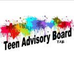 rainbow colored paint splatters with Teen Advisory Board TAB