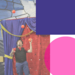 Jason Kollum juggling, purple square and pink circle