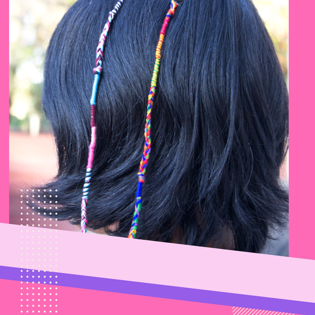 dark hair with embroidery floss braided in